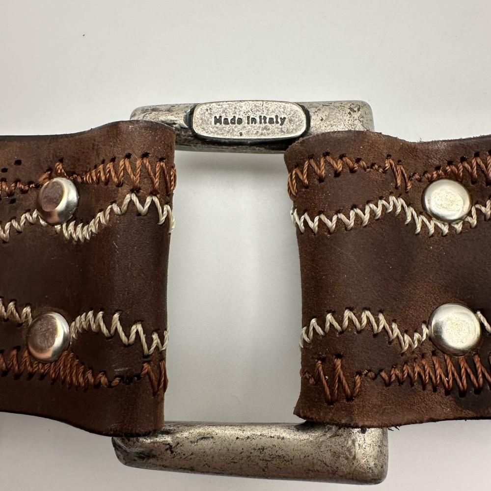 Adoppia Vita Belt 30" Brown Leather Silver Concho Medallion Onyx Western Vtg - Picture 6 of 6